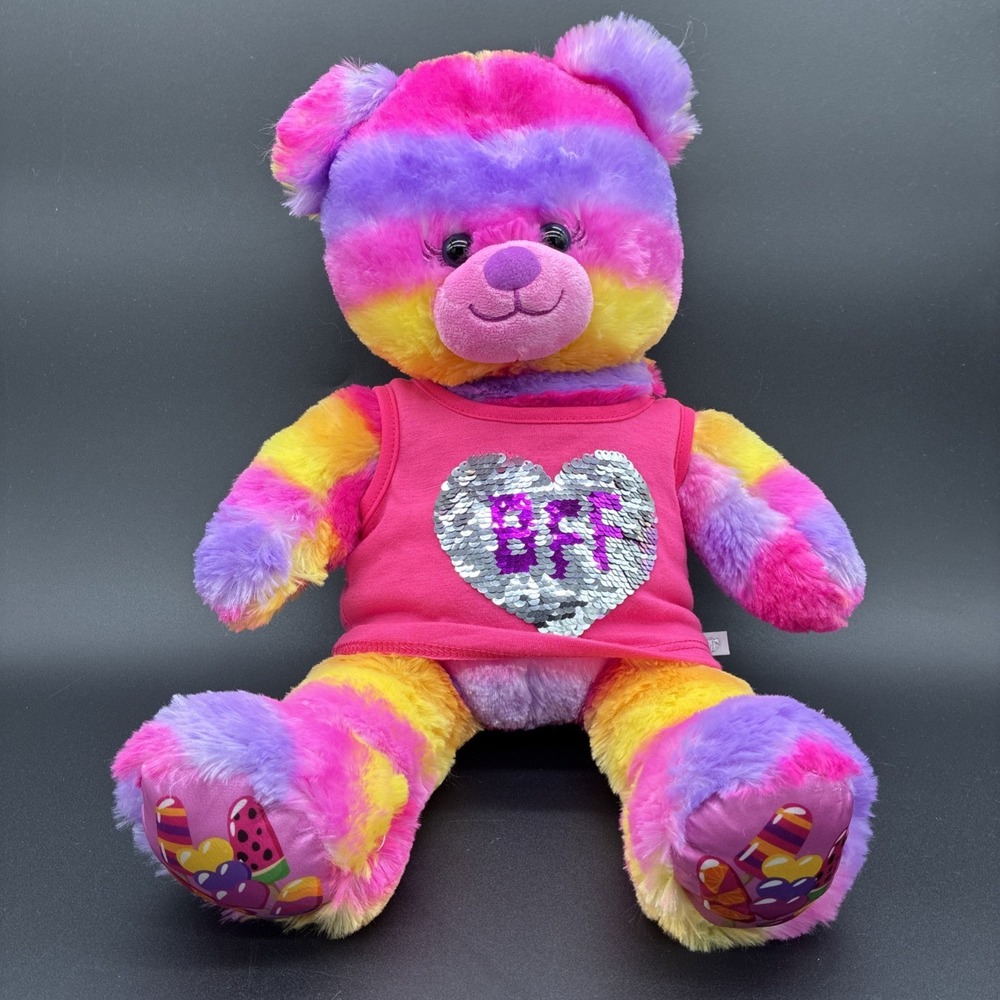 Build A Bear Tropical Popsicle Plush 16" Neon Rainbow Striped 2019 NWT